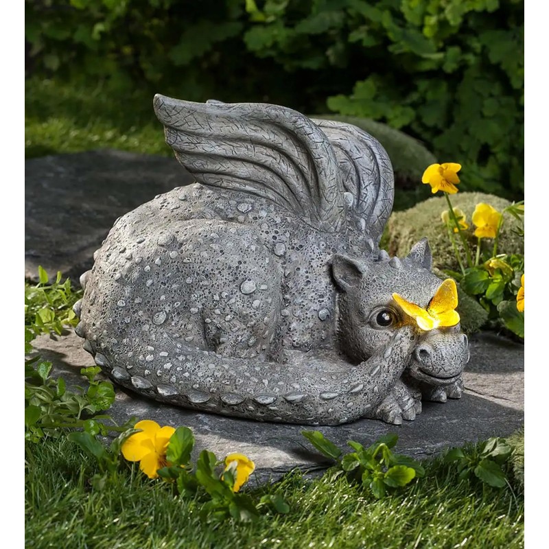 Evergreen Garden Baby Dragon Statue with Butterfly Solar Light |
