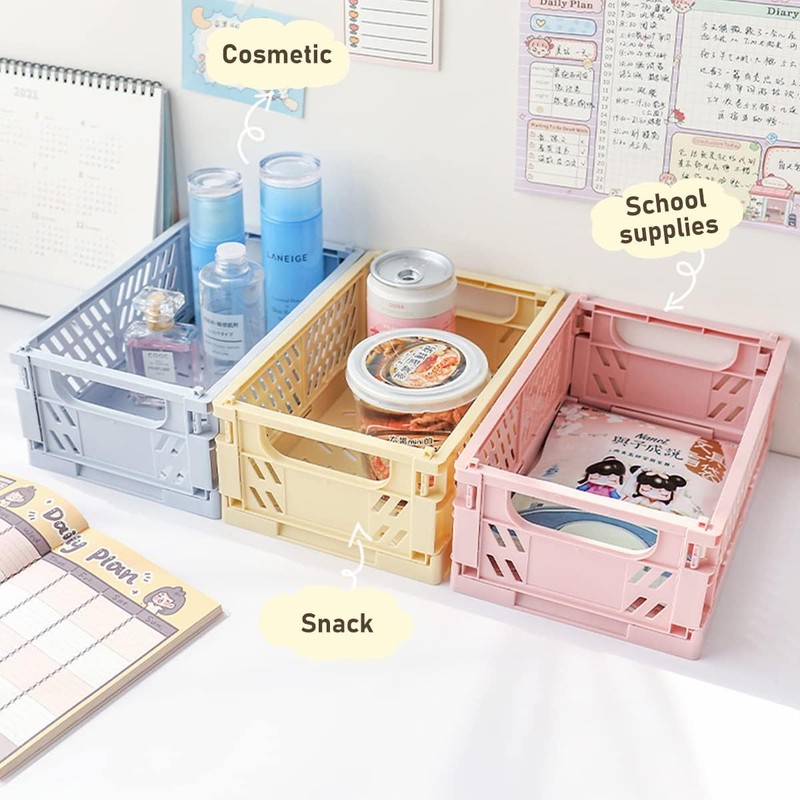 Ruucy 6 Pcs Collapsible Storage Crates, Folding Plastic Crate 25x16x10cm,