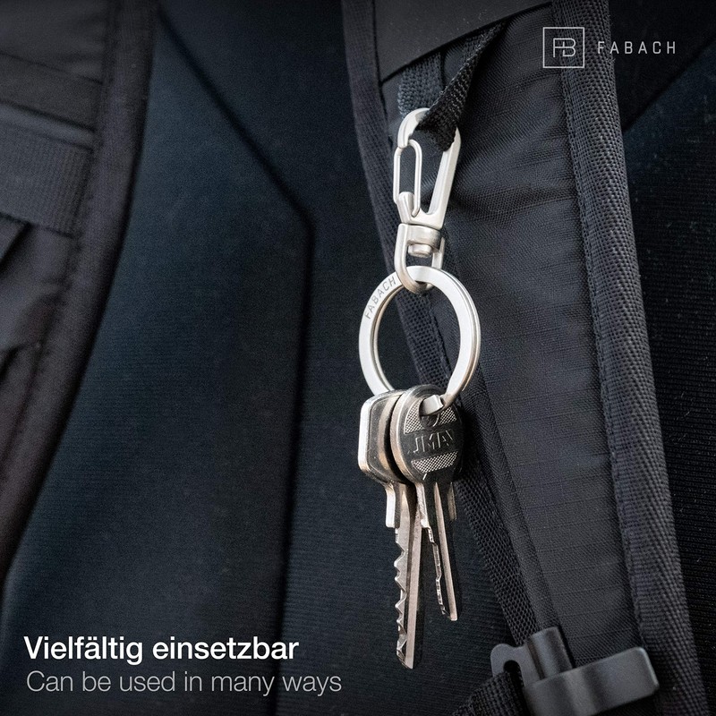Fabach carabiner key ring with rotating key ring. Small removable