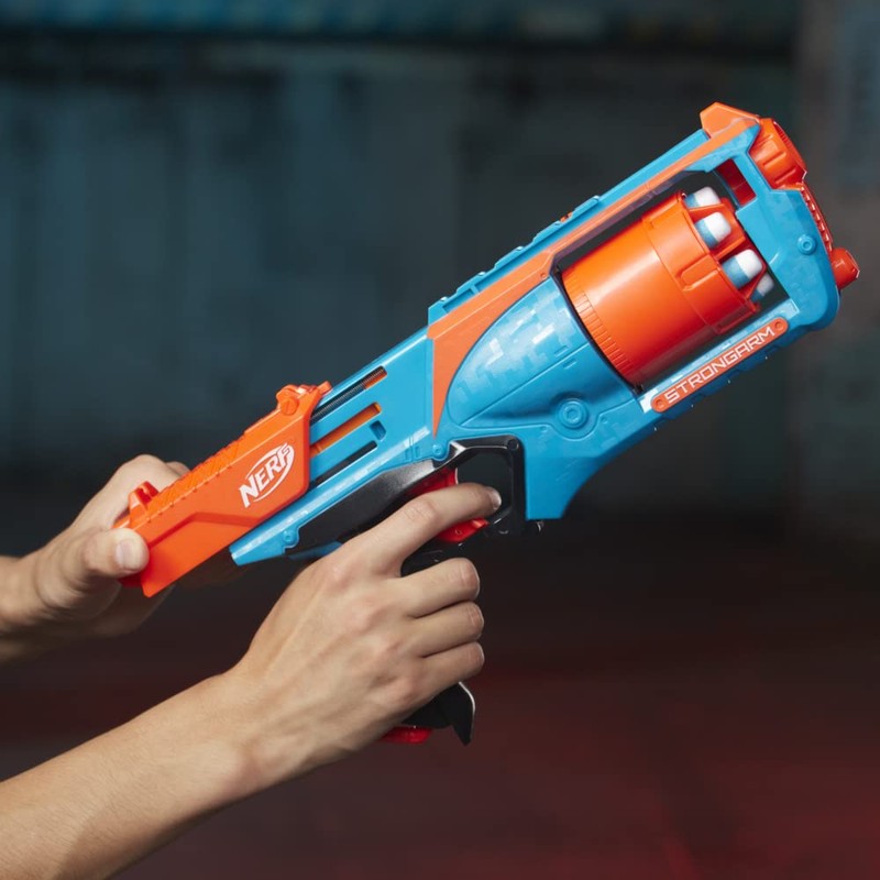 Nerf Elite Strongarm Orange Blaster, Rotary Drum, Quick Fire, 6