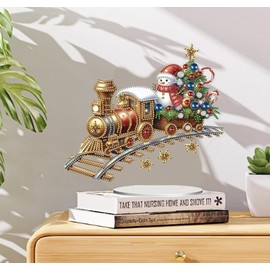 Syntego 5D DIY Festive Snowman Train Diamond Painting Art Kit Crystal Embroidery Rhinestone Acrylic Table Top Decoration 23cm x 24cm