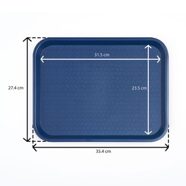 Miamex 3 x Blue Rectangular Plastic Fast Food Canteen Breakfast Trays