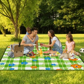 Extra Large Picnic Blanket Waterproof,80"x 80"Foldable Machine Washable Beach Blanket,Outdoor Blanket for 6-8 Adults,Suitable for Indoor Crawling,Park Beach,Camping,Hiking,Family Travel(Green)