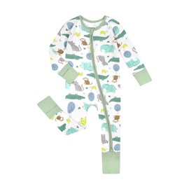 Teach Leanbh Unisex Baby Cotton Pajamas with Mittens and Feet Cuffs 2 Way Zipper Long Sleeve Romper Sleep and Play 0-24 Months (12-18 Months, Crocodile
