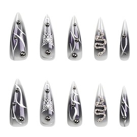 Nail Tip False Nail Tip, Stylish, Black, Long, Long Nail Tip, Mine-based Korea, Mass Production Type, Popular Nail Tip, Cosplay Nail, Handmade 3D Faux-nail, Nail Sticker, Nail Art, Cool, Unique, Adult