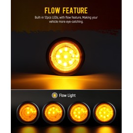 Partsam 8Pcs 2.5 inch Red/Amber 12LED Flow Feature Round Side Marker Lights Clearance Light with Grommet & Bullet Plugs for Trailer Semi Truck RV Camper (4Red+4Amber)