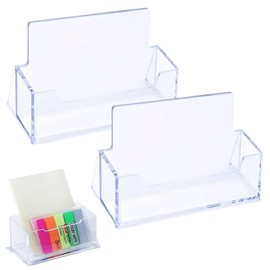 BRITECO Clear Acrylic Business Card Holder Stand - 2 Pack Desktop Display for Office Desk, Durable and Transparent Organizer, High Capacity for 50 Cards, Space-Saving Compact Design