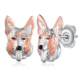 German Shepherd Earrings 925 Sterling Silver Dog Stud Earrings Cute Animal Jewelry Gifts for Women