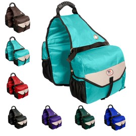 Majestic Ally Horse Saddle Bag - Nylon Insulated Leakproof Cooler, Reflective Padded with Pockets and Water Bottle Carrier, Durable Equestrian Saddle Bag (Turquoise)