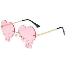 BOJOD Dripping Heart Shaped Sunglasses for Women Rimless Tinted 90s Melting Drippy Heart Glasses colored Sunglasses for Party PINK