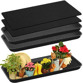 Vesici 4 Pcs Large Plant Tray and Automatic Plant Watering Mat Set Include 30" x 15" Multi-use Durable Big Plastic Tray and 3 mm Self Watering Capillary Mat for Indoor Outdoor Plants