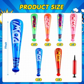 WILLBOND 48 Pcs 17 Inch Inflatable Baseball Bat Bulk Baseball Party Favors Decorations, Inflatable Toys Blow up Bat with 1 Pump for Sports Theme Supplies Carnival Prizes(Vivid Color)