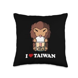 Anime Bigfoot Sasquatch Bubble Tea I Love Taiwan Throw Pillow
