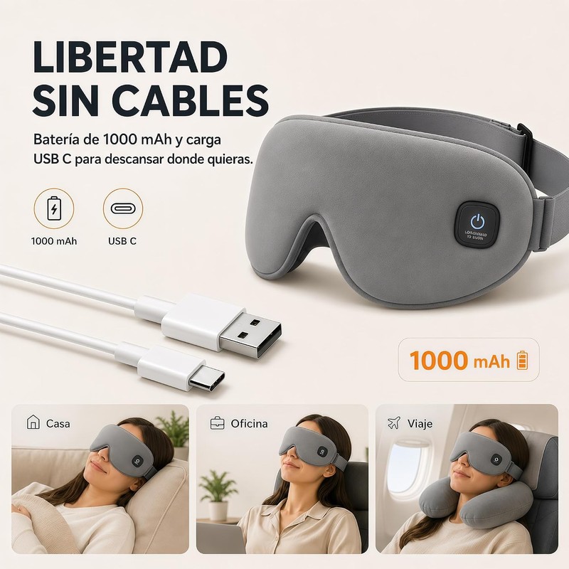 Antifaz Térmico Inalámbrico con 3 Niveles de Calor