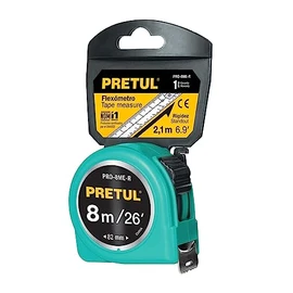Pretul PRO-8ME-R Flexómetro rojo 8m cinta 1" Pretul tarjeta plástica, color Rojo, pack of/paquete de 1