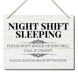 Night Shift Sleeping Sign, No Disturb Decor, Decorative Hanging Wood Plaque for Wall, Rustic Door Hanger, Farmhouse Wood Plaque Sign, Nurse or Doctor Office Decor Gift, No Soliciting Sign JS4-56