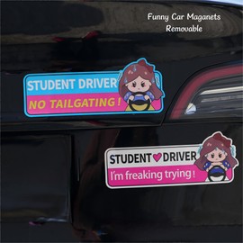 Student Driver Magnet, Funny Car Magnets Girly 2-Pack Reflective Student Driver Sticker Magnet for Car, Reusable New Driver Sticker Magnet, Movable Car Magnets for Car Bumper, 10 X 4 in