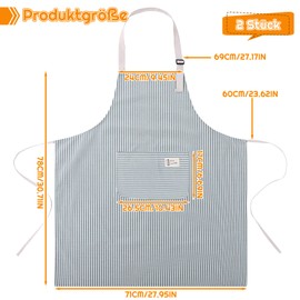 Livdouyu Pack of 2 Striped Kitchen Aprons Women's Adjustable Apron with Pocket Work Apron Garden Apron Baking Apron Bib Apron for Kitchen Cooking Baking Gardening Painting Housework