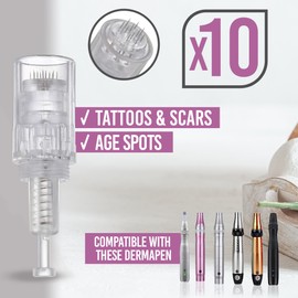Snadi - Pack of 10 Dermapen Cartridges with 12 Needles | Compatible Screw Model | Surgical Steel | Improves Scars, Stains | Nutrient Absorption | Hair/Skin Treatment