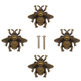 LLDYNW 4pcs Bumble Bee Cabinet Knobs - Insect Drawer Pulls - Animal Single Hole Handles for Dresser & Antique Dresser Bathroom Cabinets (Bronze)