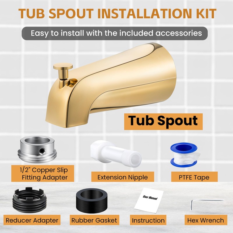 Dreyoo Tub Spout (Universal Fits 1/2" Copper Pipe, 1/2" IPS