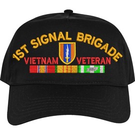1st Signal Brigade Vietnam Veteran Imported High Profile Black Embroidered Cap with Ribbons