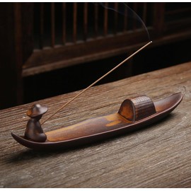 Ceramic Incense Stick Holder - Chinese Fishing Boat Design Ash Catcher - Durable Heat-Resistant Tray for Meditation, Yoga, Relaxation, Home and Office Décor - Mess-Free and Stylish Incense Burner Gift