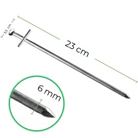 Ogrodzenia Wiklinowe 15 x Diameter 6 mm Galvanised Tent Pegs, Length 230 mm, T Profile, Camping Pegs for Fixing, Fixing Pegs, Stable Ground Anchors Made of Galvanised Steel