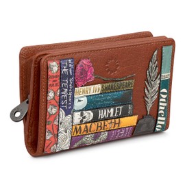 Yoshi William Shakespeare Bookworm Flap Over Ladies Purse, Genuine Leather Womens Wallet