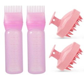 huifllyhui Haaröl Applikator, Hair Oil Applicator Bottle mit Abgestufter Skala, Wurzelkamm-Applikatorflasche Haarfärbebürste Applikator Flasche Haare für Hair Oiling Haar Colorationen. (Pink+Pink)