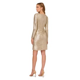 Adrianna Papell Women's Foiled Knit Draped Dress, Light Gold 6