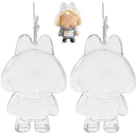 SeLani 2Pcs Protective Case for Crybaby Tears Factory Series Transparent Clear Display Box Hanging Doll Keychain with Silicone Straps Hard Acrylic Storage Cover Accessories Dolls Not Included