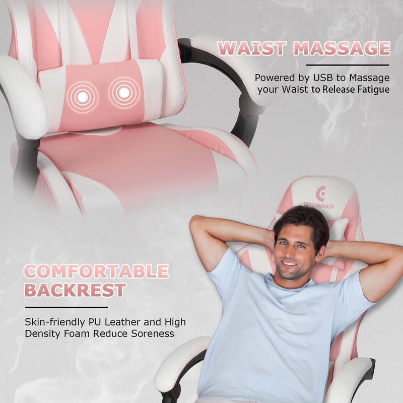 ErgoDesign Gaming Chair with Linkage Armrest & Footrest, High Back