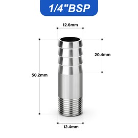 ERGAOBOY 10 Pcs 304 Stainless Steel Hose Barb Fitting, 1/4" BSP Male Barb Splicer Mender Round Union Coupler Adapter