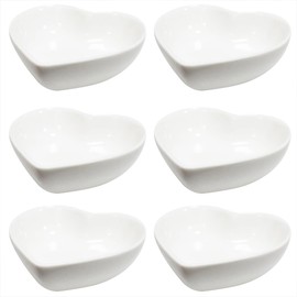 Xmomx 6 pcs White Heart Shaped Porcelain Soy Sauce Dish Ceramic Dip Dipping Bowls for Dinner Baking BBQ and Cooking