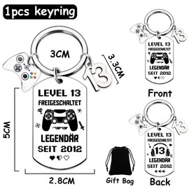 Gift 13th Birthday Boy Girl Keyring - 13 Gamer 2025 Cool Birthday Gift, Funny Stainless Steel Gift, silver, S