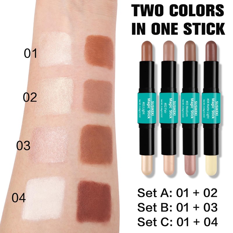 Contour Stick, 2Pcs Dual-Ended Highlighter Makeup Pen & Contouring Stick