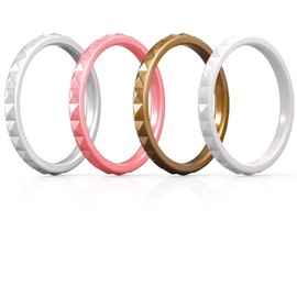 ThunderFit Thin and Stackable Silicone Rings for Women, Rubber Wedding Bands for Women Engagement Diamond Pattern 2.5mm Wide 2mm Thick, 4-Pack