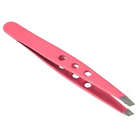 HTS 172T1 3.75" Pink Three Hole Slanted Eyebrow Tweezers
