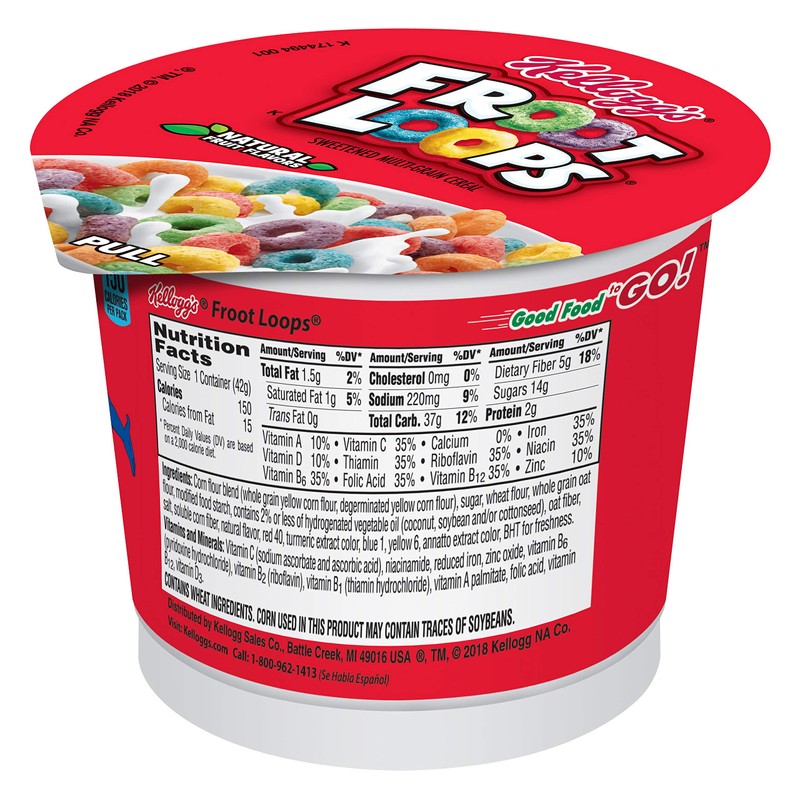 Kellogg’s Froot Loops, Breakfast Cereal in a Cup, Low Fat,