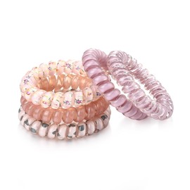 Wingoden 5Pcs Spiral Hair Ties No Damage, Plastic Hair Ties for Thick Hair Coil Hair Ties for Women No Crease Ponytail Holders Hair Elastics Phone Cord Hair Ties, Pink Set