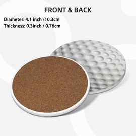 Coasters for Drinks, Absorbent Ceramic Drink Coasters for Coffee Table, Cup Coasters Set of 4, Golf Ball Golfing Sport Coasters for Wooden Table, Bar Coasters 4 Inches