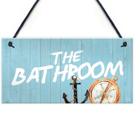 RED OCEAN Nautical Bathroom Decor Hanging Sign Home Decor Toilet Decorations Beach Seaside Gifts