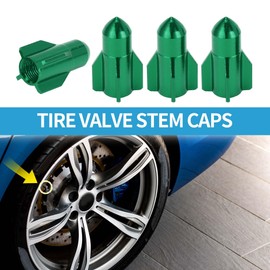 A ABSOPRO Tire Valve Stem Caps 16x27MM Car Wheel Valve Cap Aluminum Alloy Green for Car Bike Motorcycle Truck Anti Crash Tyre Valve Stem Cover Valve Dust Cap Tire Valve Cap 4 Pcs