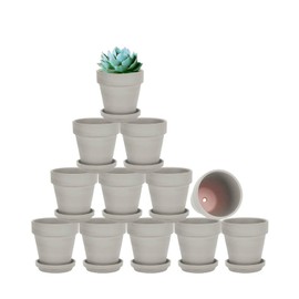 vensovo 3 inch Grey Terracotta Clay Pots for Plants with Saucer - 12 Pack Small Terra Cotta Planter Great for Garden Windowsill Indoor & Outdoor Wedding Favors Gifts