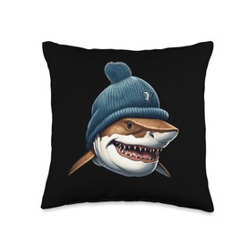 Beanie Knitted Cap Hat Shark Lover Shark Beanie Knit Cap Hat Wool Winter Fall Outdoor Throw Pillow, 16x16, Multicolor