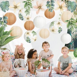 YBwanli Paper Lanterns Garden Party Deco Party Boho Wedding Decorations, Eucalyptus Communion Baby Shower Decoration Birthday Elegant Artistic Oil Painting Style, 13-Piece Set