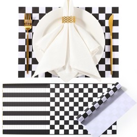 Tinlade 150 Pcs Paper Placemats Disposable Gingham Table Mats Summer Checkered Picnic BBQ Paper Bulk Table Place Mats for Dinner Birthday Party Decorations Kitchen,10"x14"(Black,White)