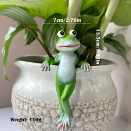 JARPSIRY Cute Climbing Frog Figurines Flower Pot Hugger Resin Hanging Frog Sculpture Outdoor Statue Plant Pot Decorations for Home Garden Fence Balcony Patio Lawn Yard Ornaments (Back)