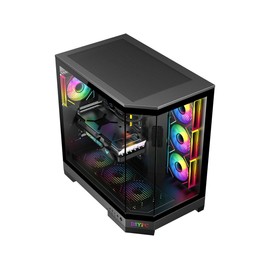 DIYPC Vanguard-F1-BK -Black Dual USB3.0 and Type C Tempered Glass ATX Full Tower Gaming Computer Case w/ 4 x ARGB PWM Fans (3 x MB Side, 1 x Rear) Pre-Installed.